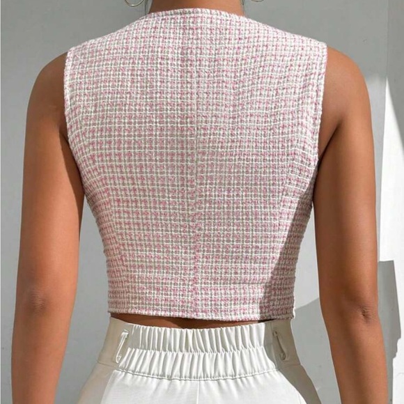 Pink Tweed Buttoned Blazer Vest - Picture 3 of 3